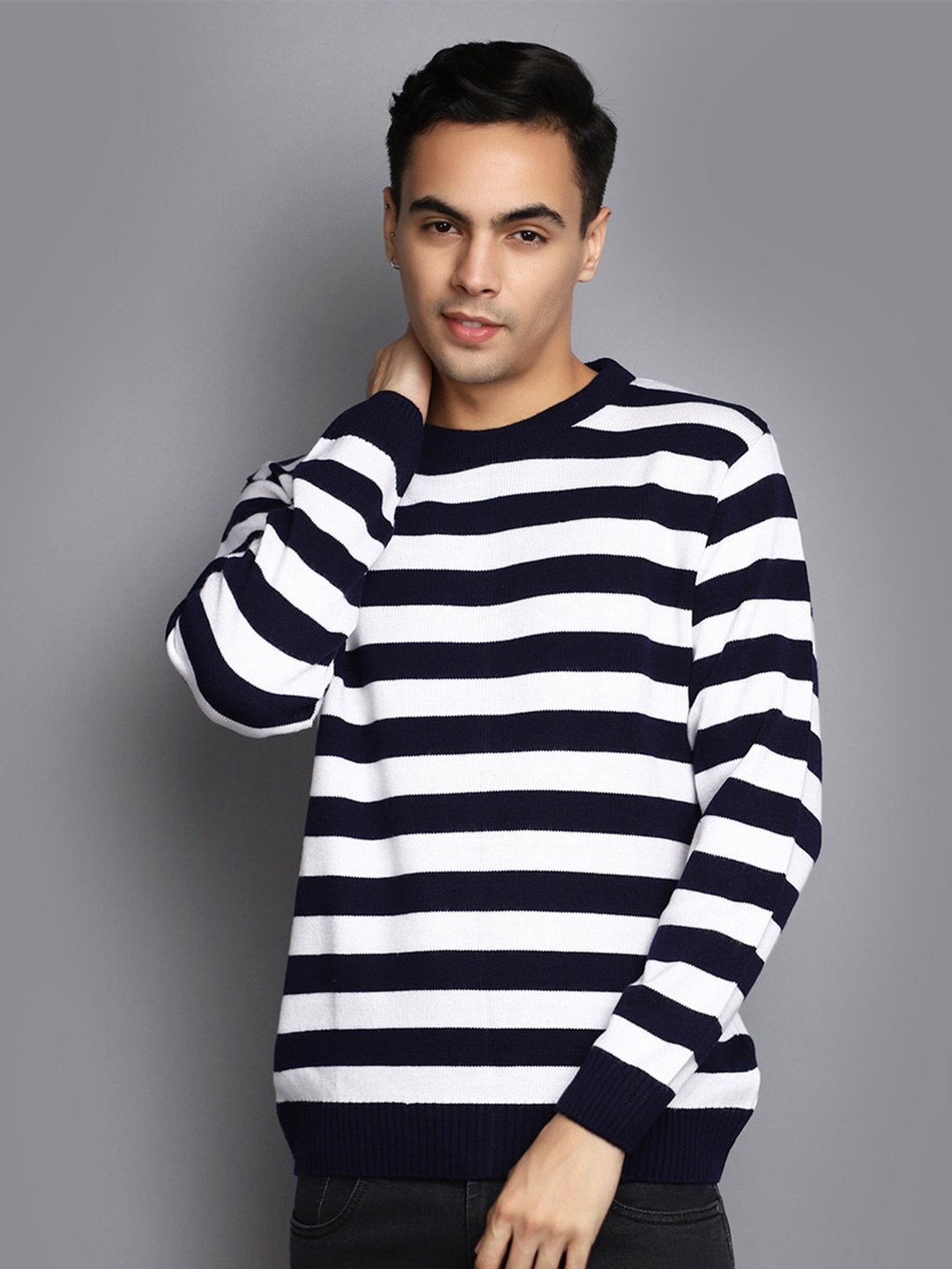 

V-Mart Striped Pullover Cotton Sweater, Blue
