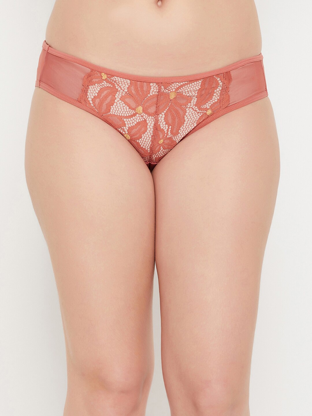 

Clovia Orange Self Design Laced Low Rise Hipster Brief