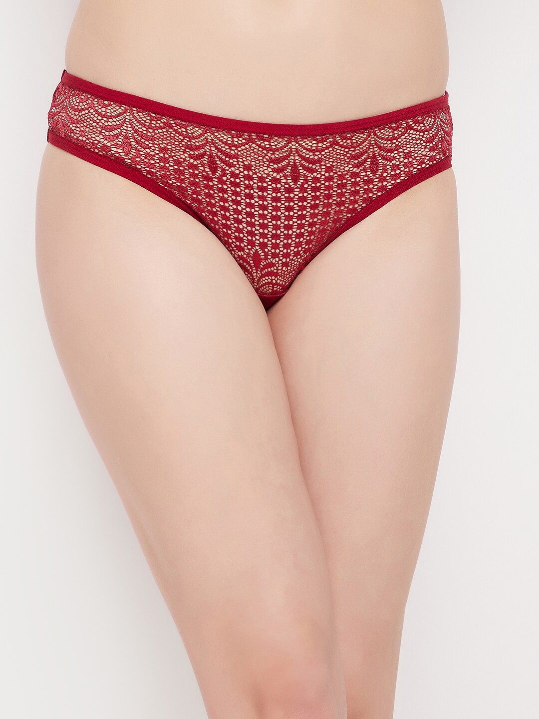 

Clovia Maroon Laced Low Rise Bikini Briefs