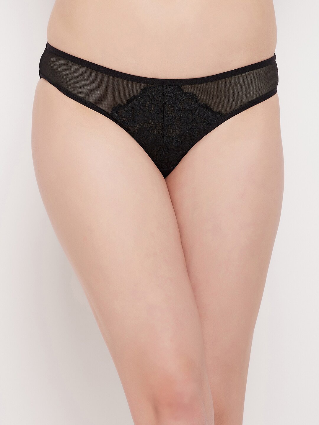 

Clovia Laced Mid Rise Bikini Briefs, Black