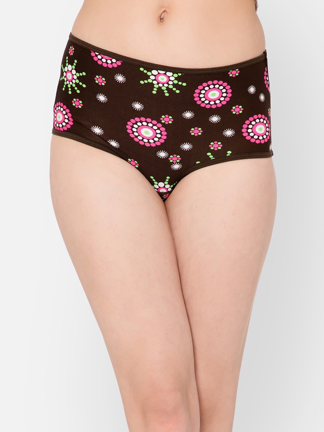 

Clovia Geometric Printed High Rise Hipster Briefs, Brown