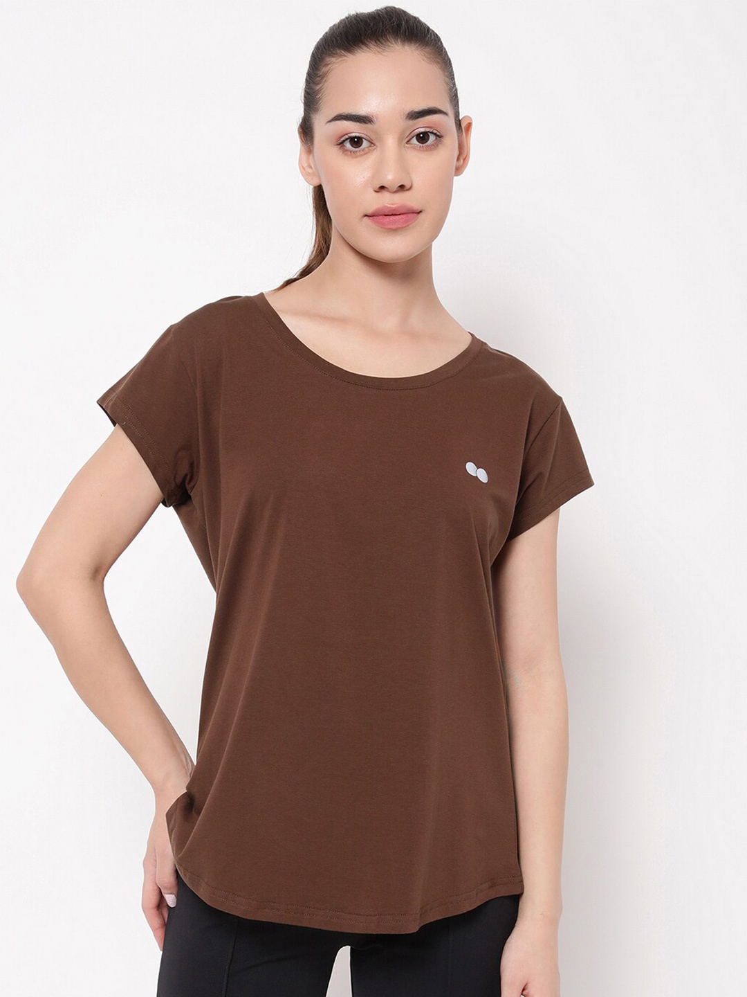 

Clovia Brown Round Neck Anti Static Cotton Sports T-shirt