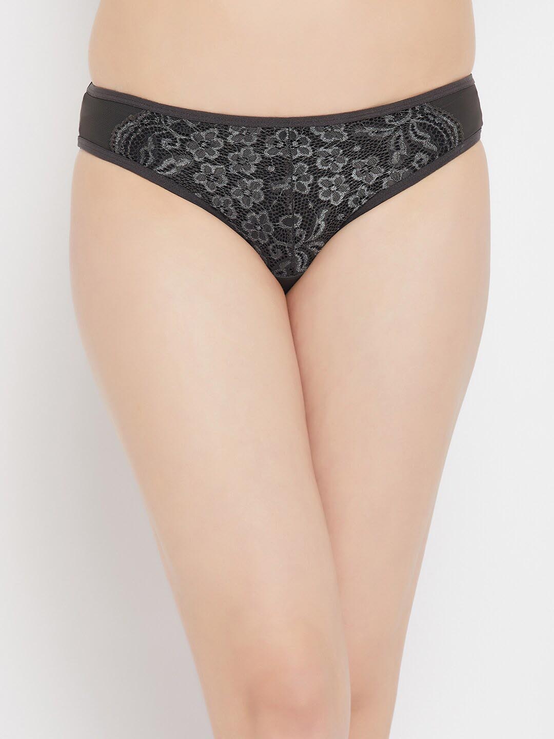 

Clovia Grey Laced Low Rise soft Outer Elastic Hipster Briefs