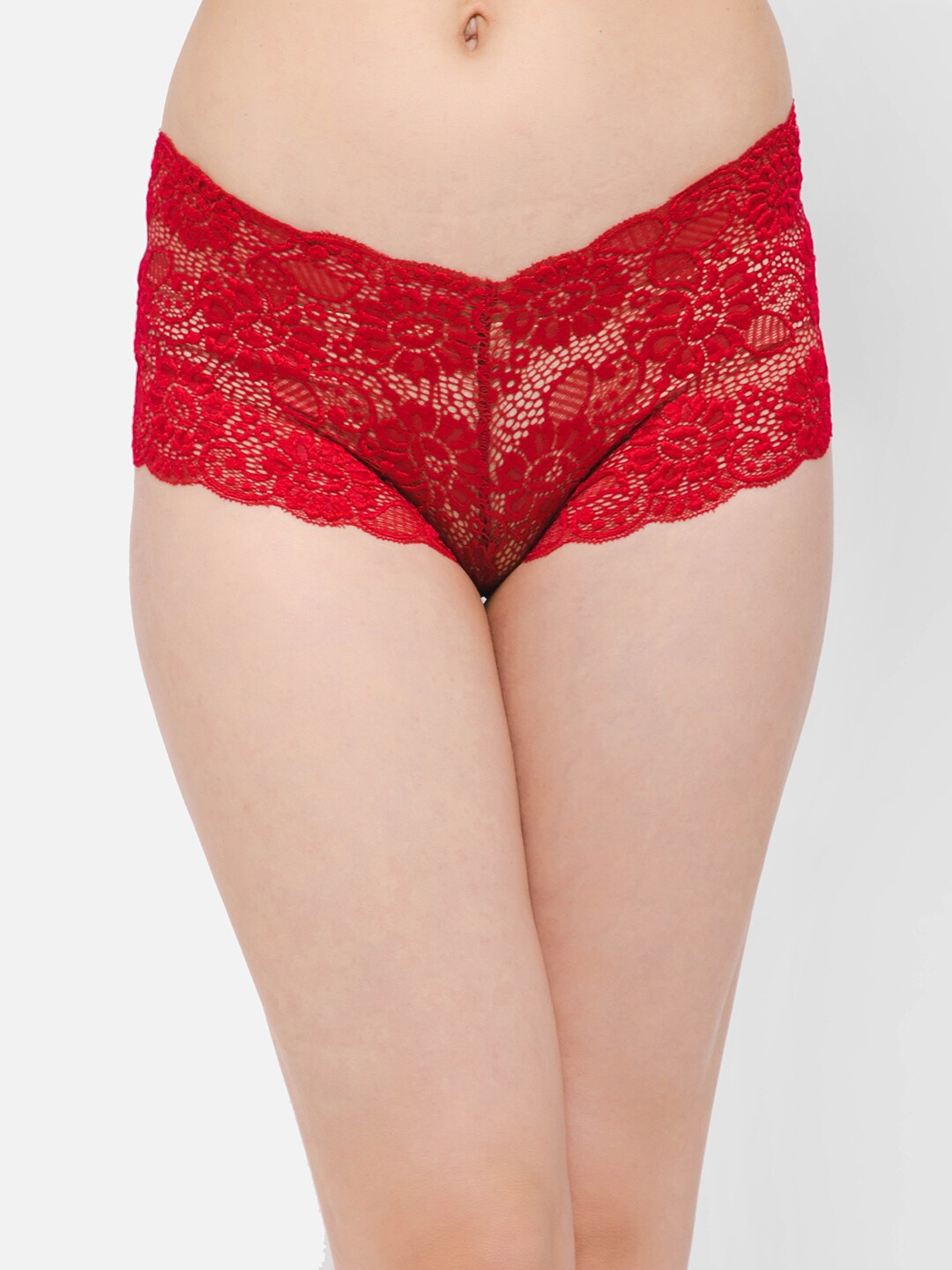 

Clovia Women Self Design Mid Rise Boy Shorts Briefs, Red