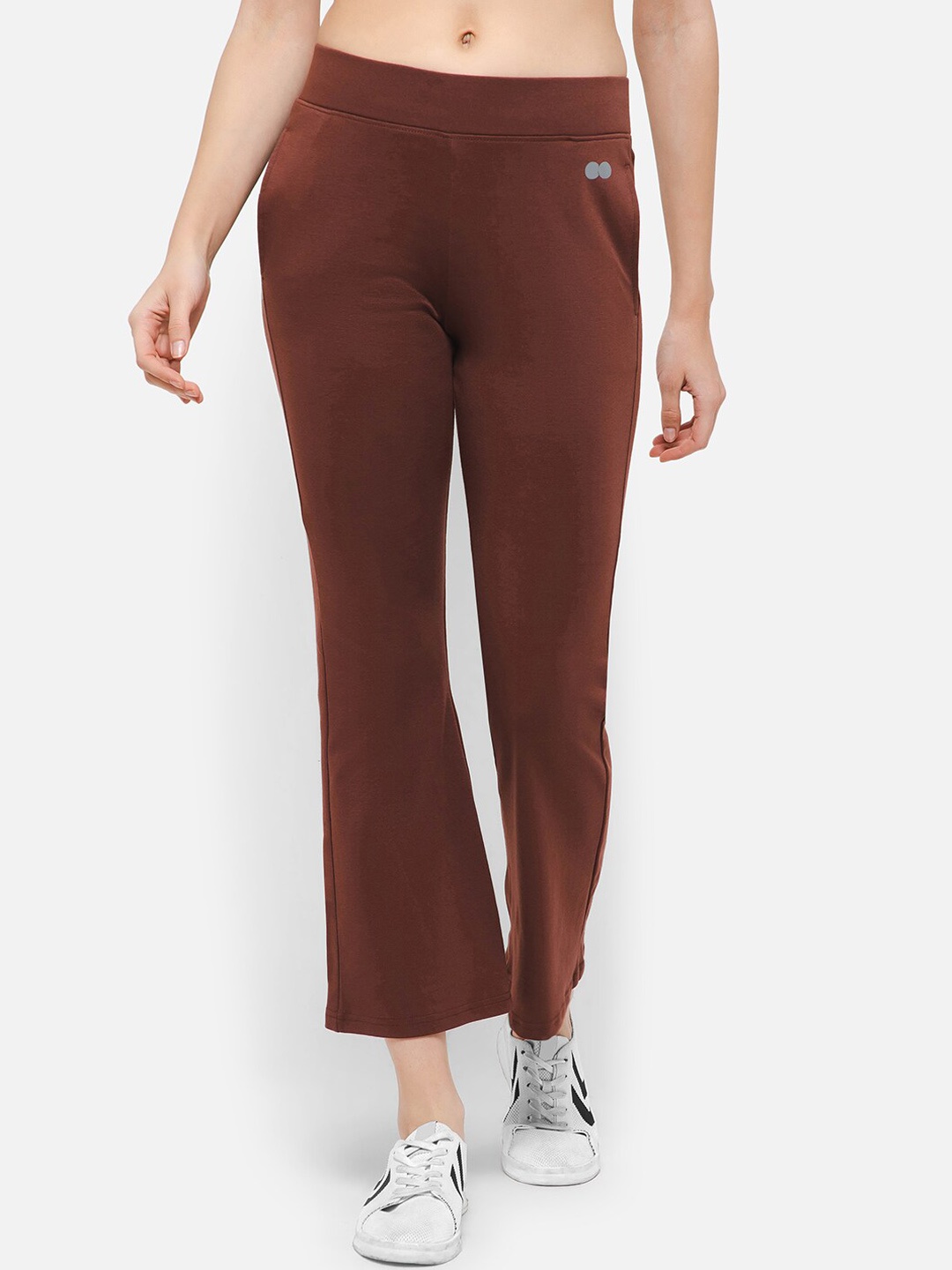 

Clovia Women Comfort Fit High Rise Flared Yoga Cotton Track Pants, Brown