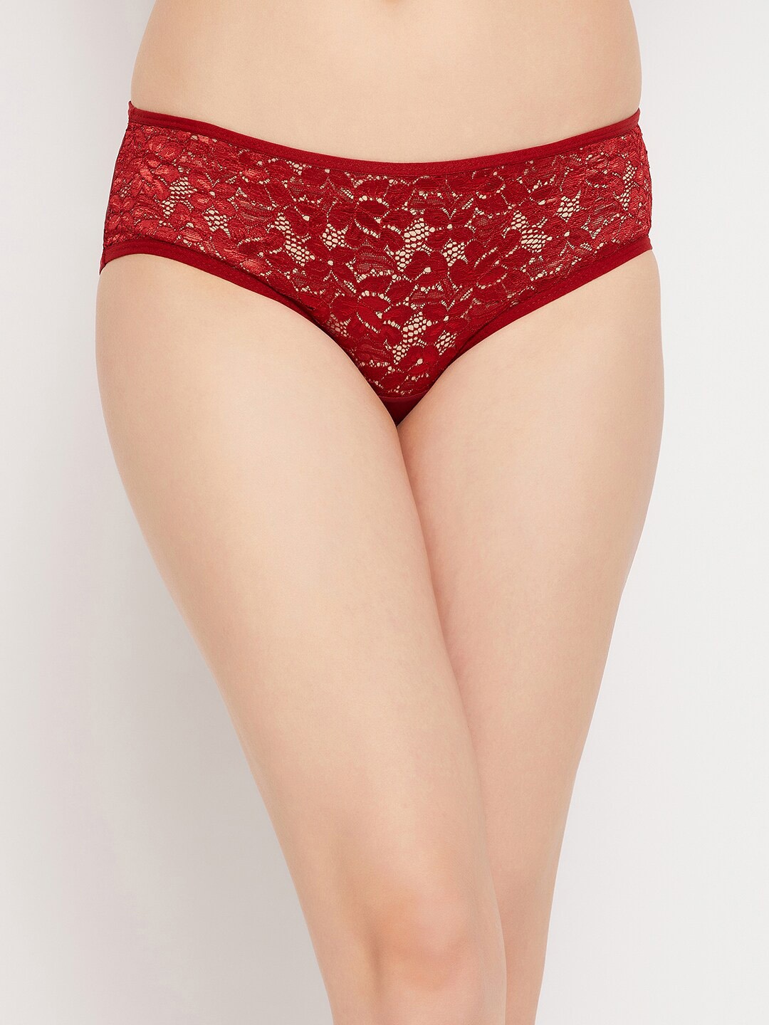 

Clovia Maroon Self-Designed Mid-Rise Hipster Briefs