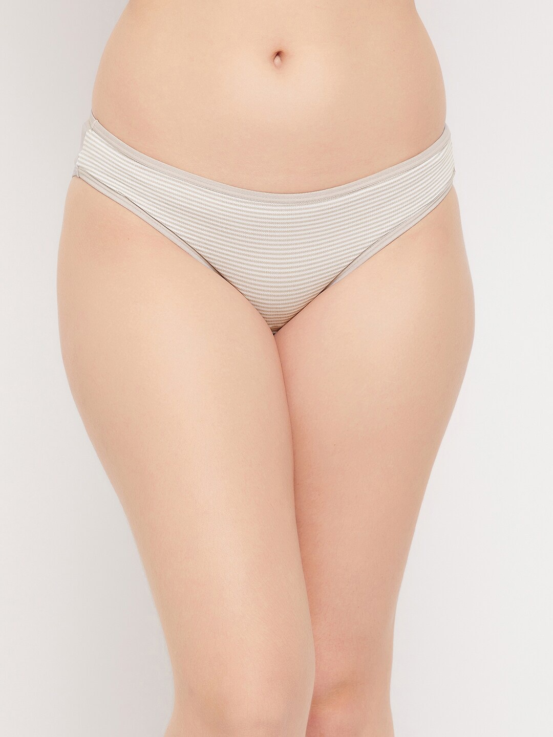 

Clovia Off-White & Grey Striped Basic Briefs