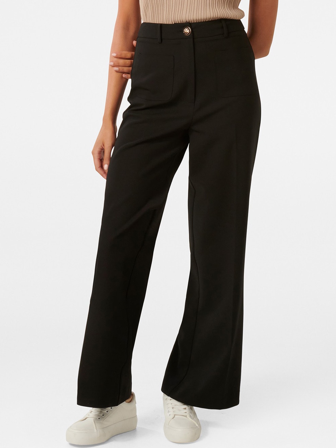 

Forever New Women Straight Fit High-Rise Bootcut Trousers, Black