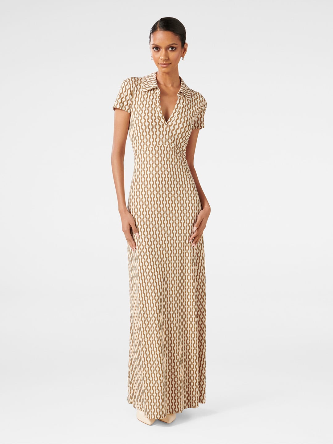 

Forever New Geometric Printed Shirt Collar Maxi Dress, Cream