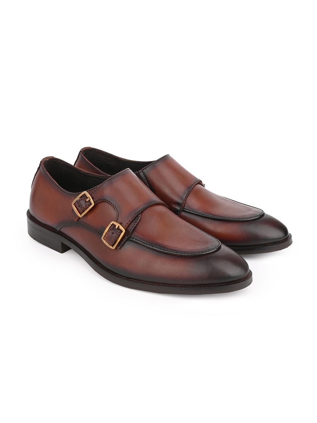 

LA BOTTE Men Leather Formal Double Monk Shoes, Brown