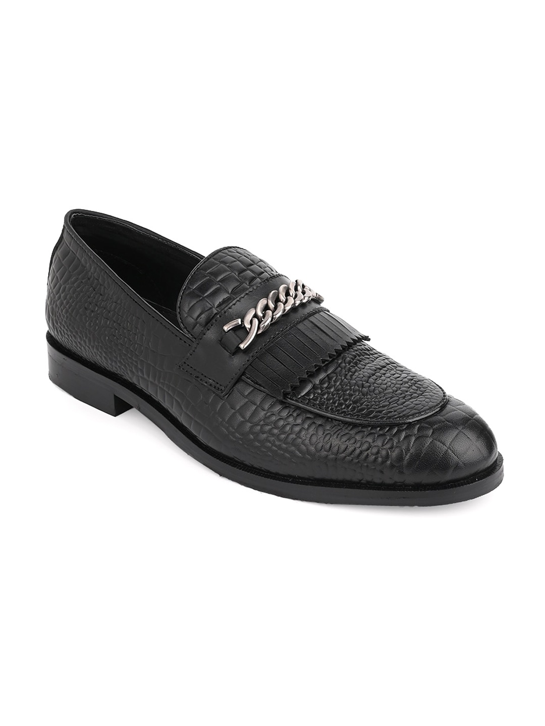 

LA BOTTE Men Textured Buckled Leather Loafers, Black