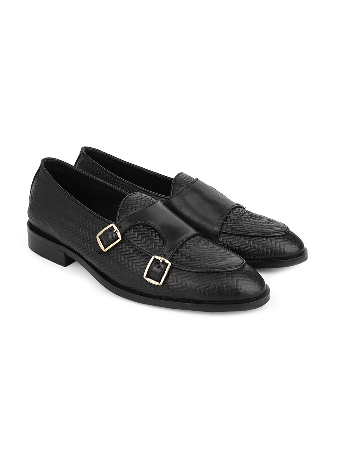 

LA BOTTE Men Textured Leather Monks With Buckle Detail, Black