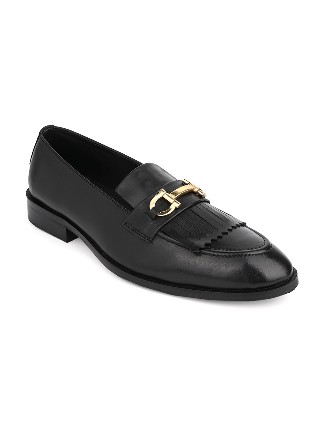 

LA BOTTE Men Buckled Fringed Leather Loafers, Black