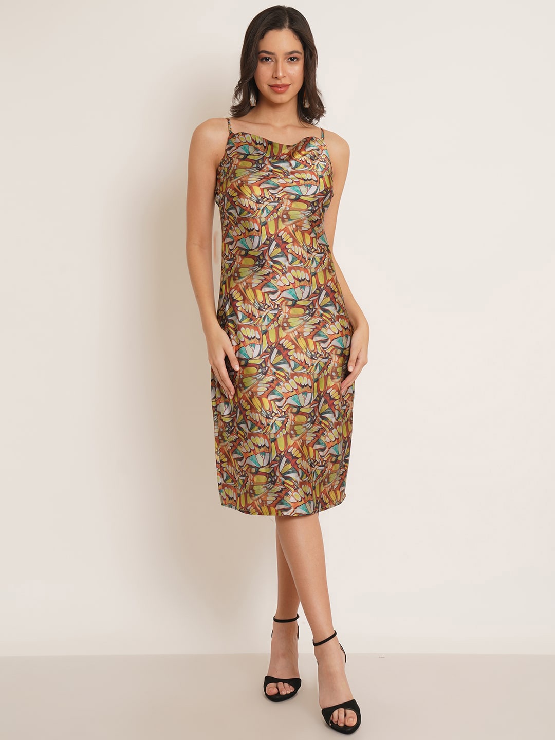 

IX IMPRESSION Abstract Printed Cowl Neck Sheath Dress, Yellow
