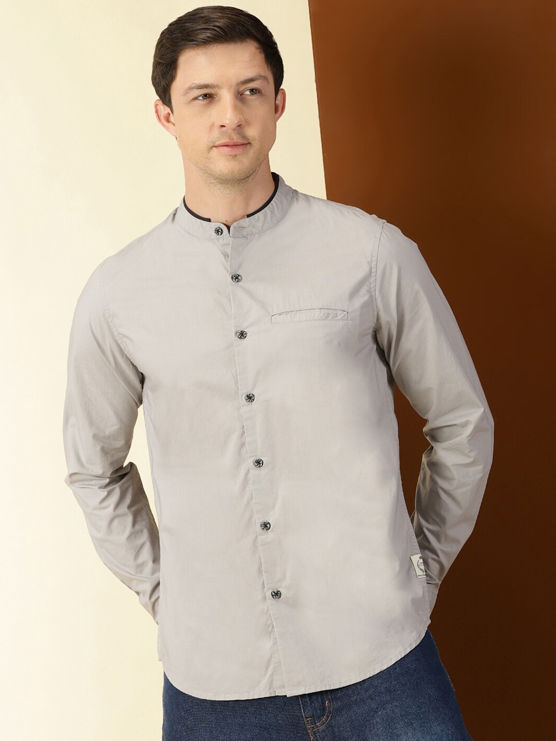 

Thomas Scott Band Collar Classic Slim Fit Cotton Casual Shirt, Grey