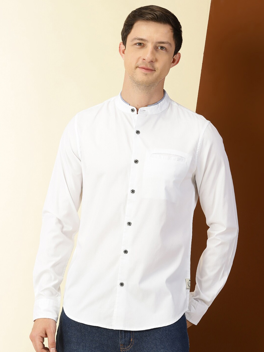 

Thomas Scott Band Collar Classic Slim Fit Cotton Casual Shirt, White