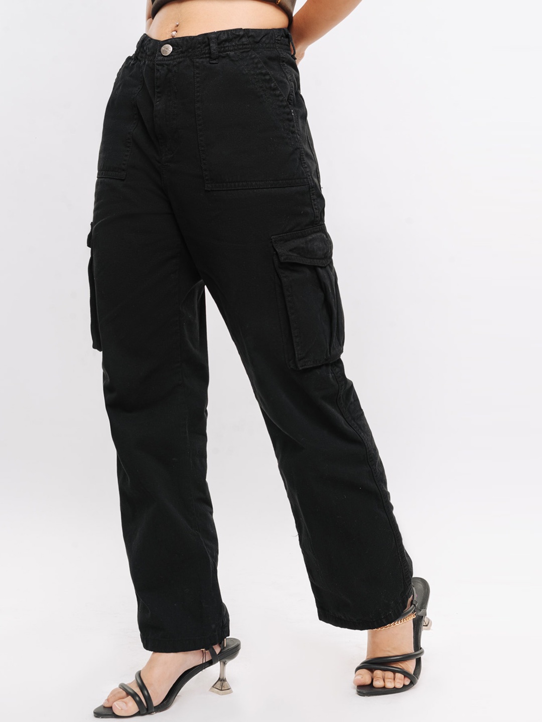 

FREAKINS Women Black Straight Fit High-Rise Clean Look Pure Cotton Jeans