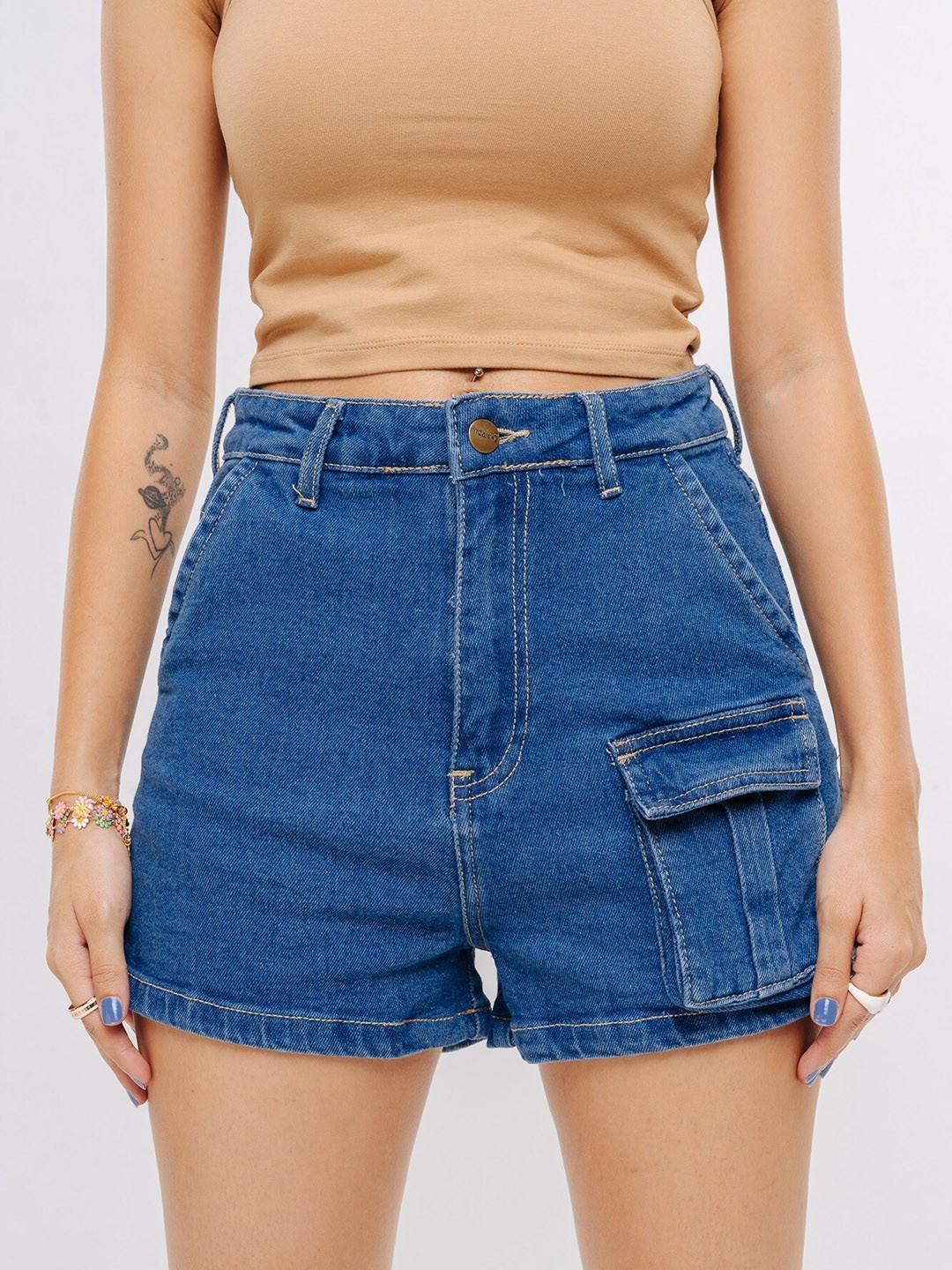 

FREAKINS Women High-Rise Cotton Canvas Denim Shorts, Blue