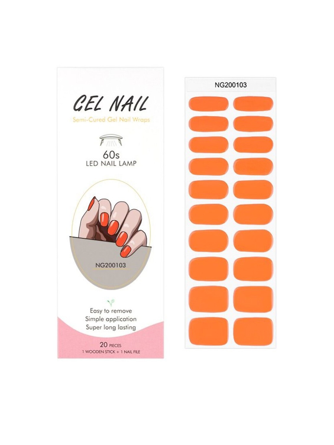 

FEELHIGH 20Pcs Semi Cured Gel Nail Polish Strips - NG200103, Orange