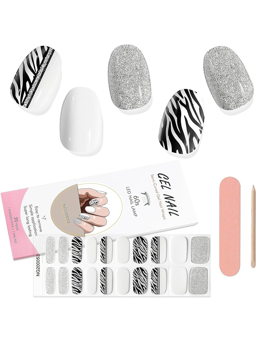 

FEELHIGH 20Pcs Semi Cured Gel Nail Polish Strips - NG200053, White