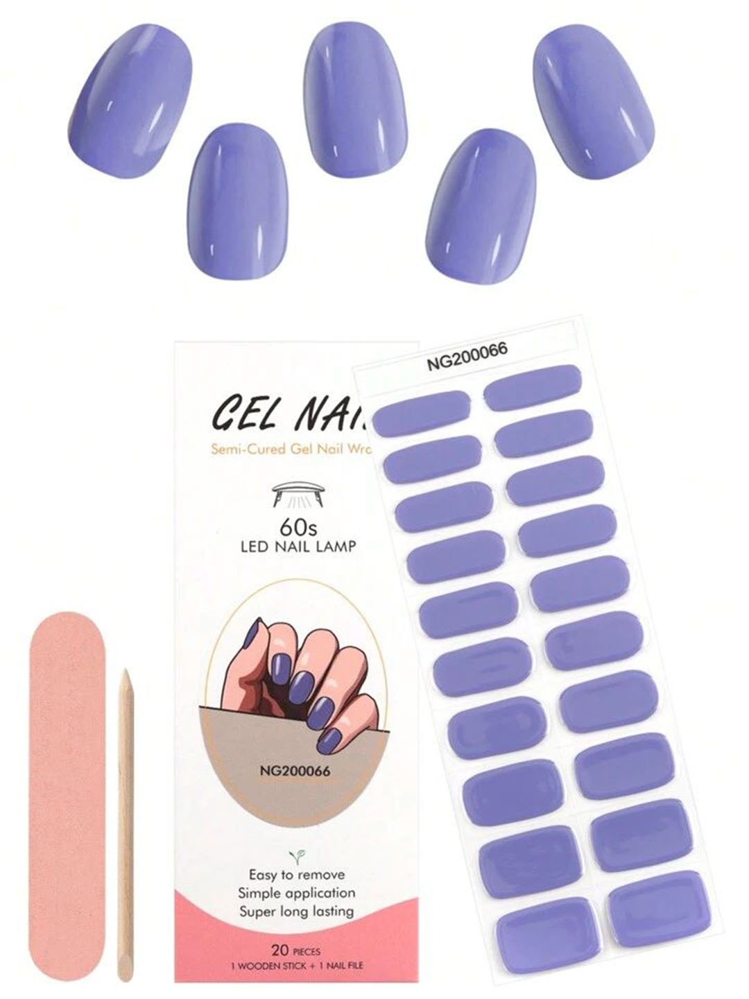 

FEELHIGH 20Pcs Semi Cured Gel Nail Polish Strips - Violet 66