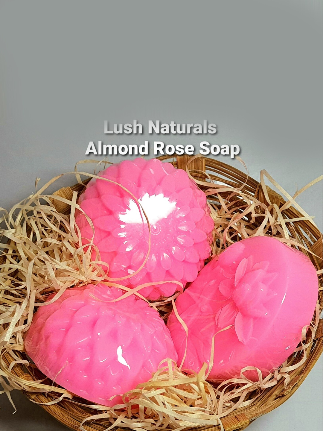 

Lush Naturals Set of 3 Almond & Rose Handcrafted Natural Soaps - 100 g each, Pink
