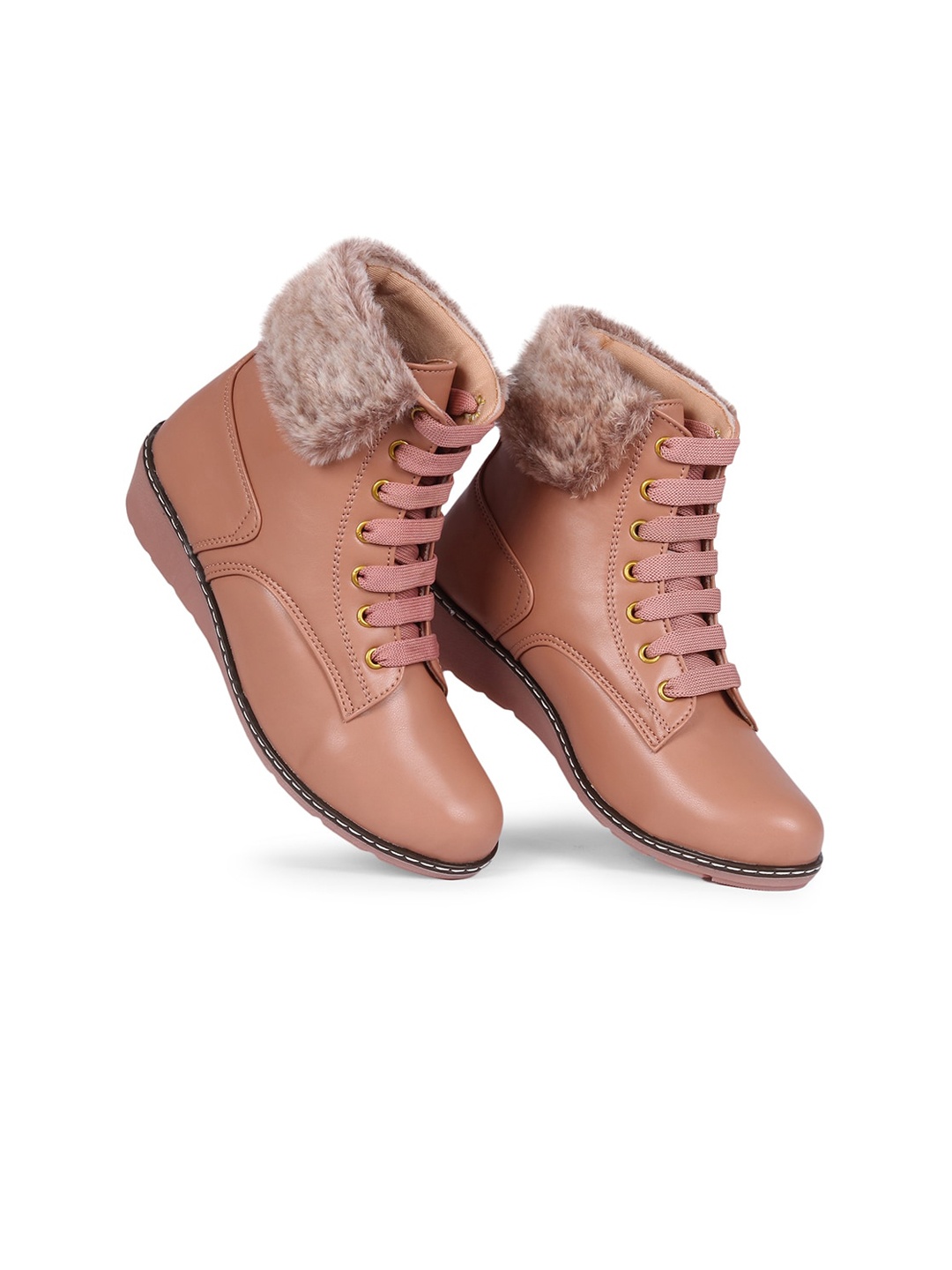 

The Roadster Lifestyle Co. Women Peach - Coloured Mid Top Wedges Faux Fur Regular Boots