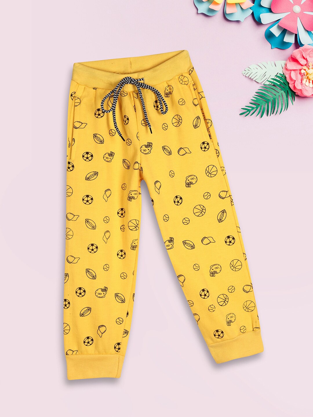 

V-Mart Boys Conversational Printed Mid Rise Cotton Joggers, Yellow