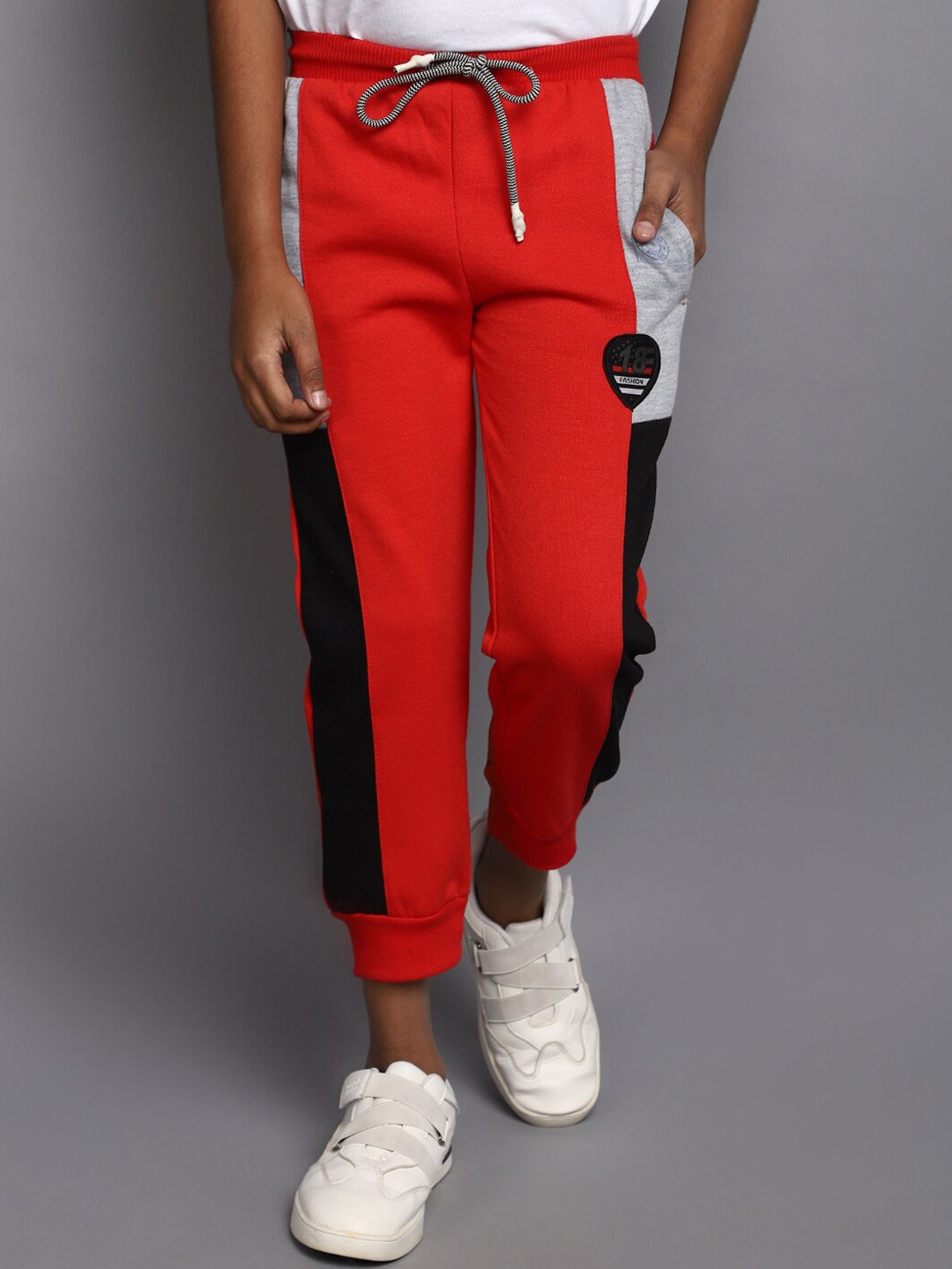 

V-Mart Boys Colourblocked Cotton Mid Rise Joggers, Red