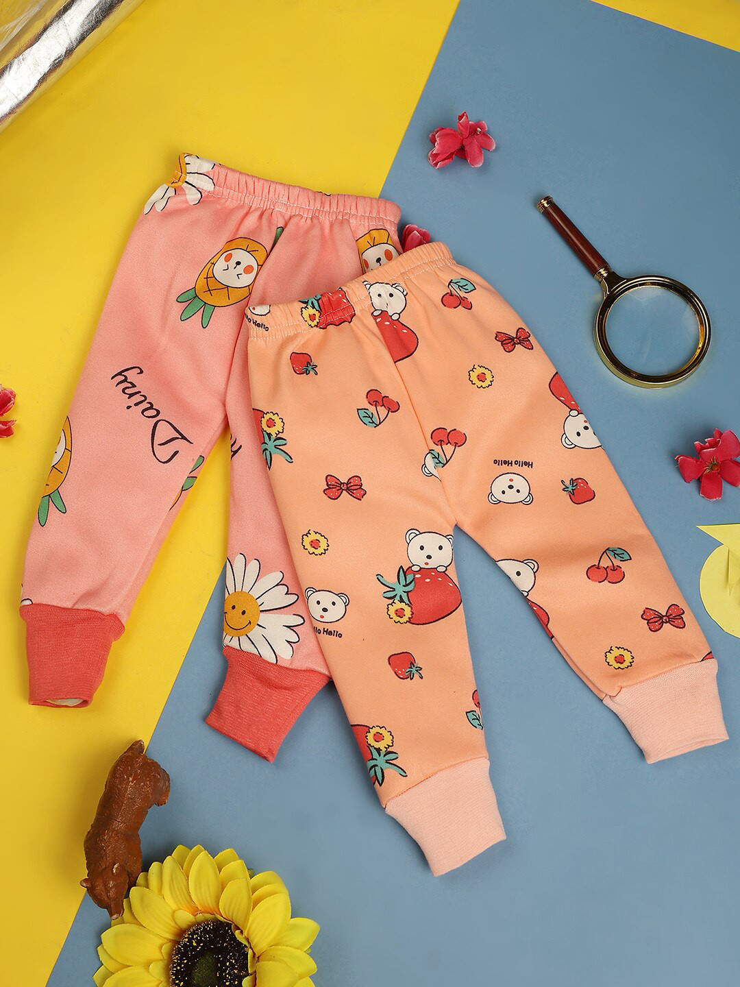 

VMart Pack Of 2 Infant Printed Cotton Mid Rise Joggers, Pink