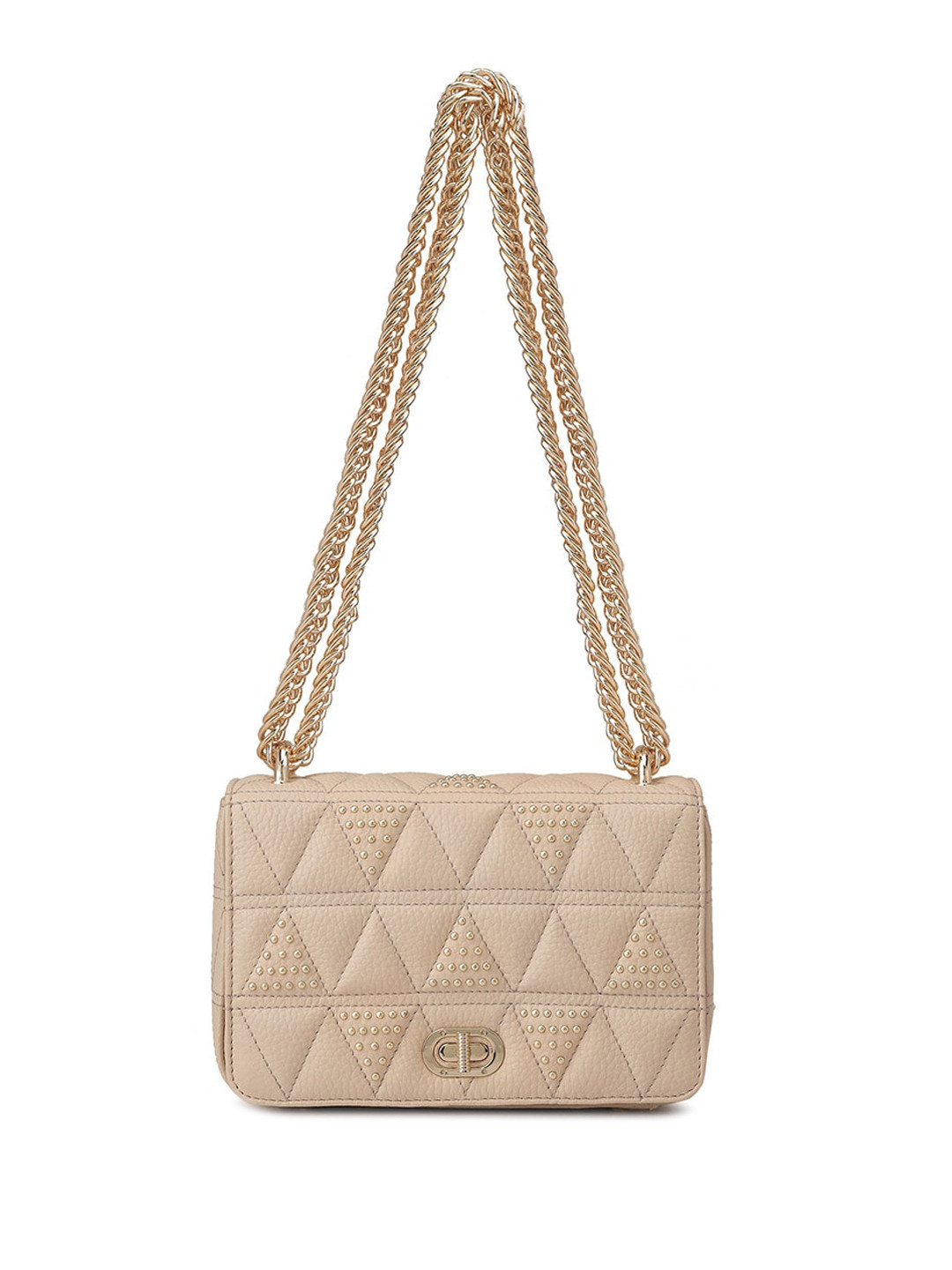 

Da Milano Textured Embellished Leather Sling Bag, Beige
