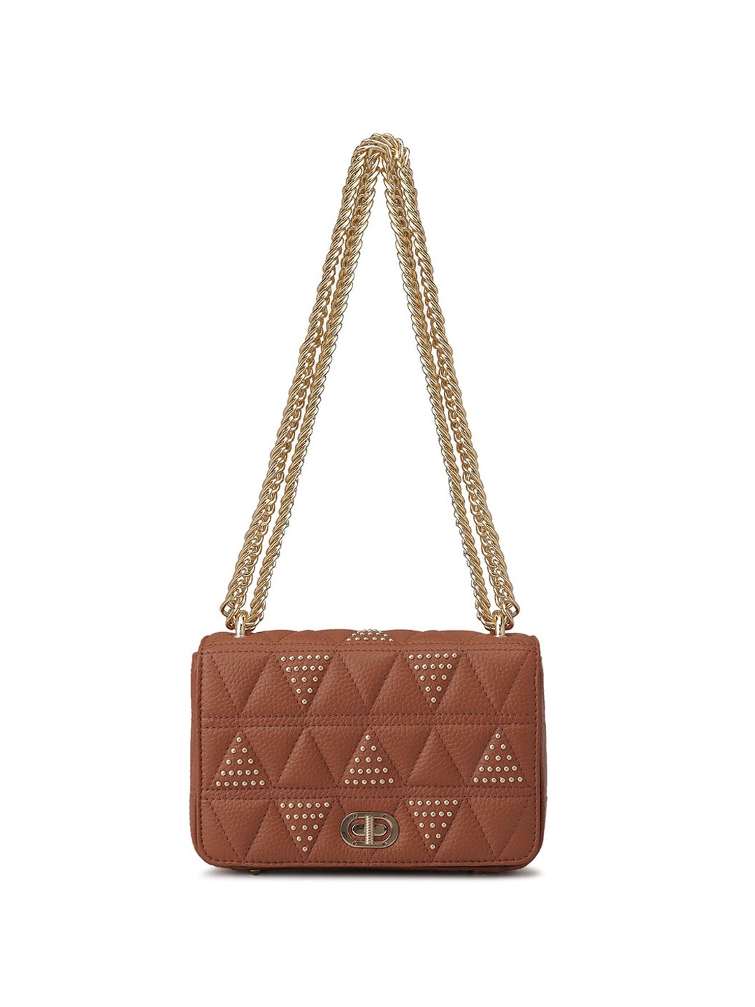 

Da Milano Textured Structured Leather Sling Bag With Embellished, Brown