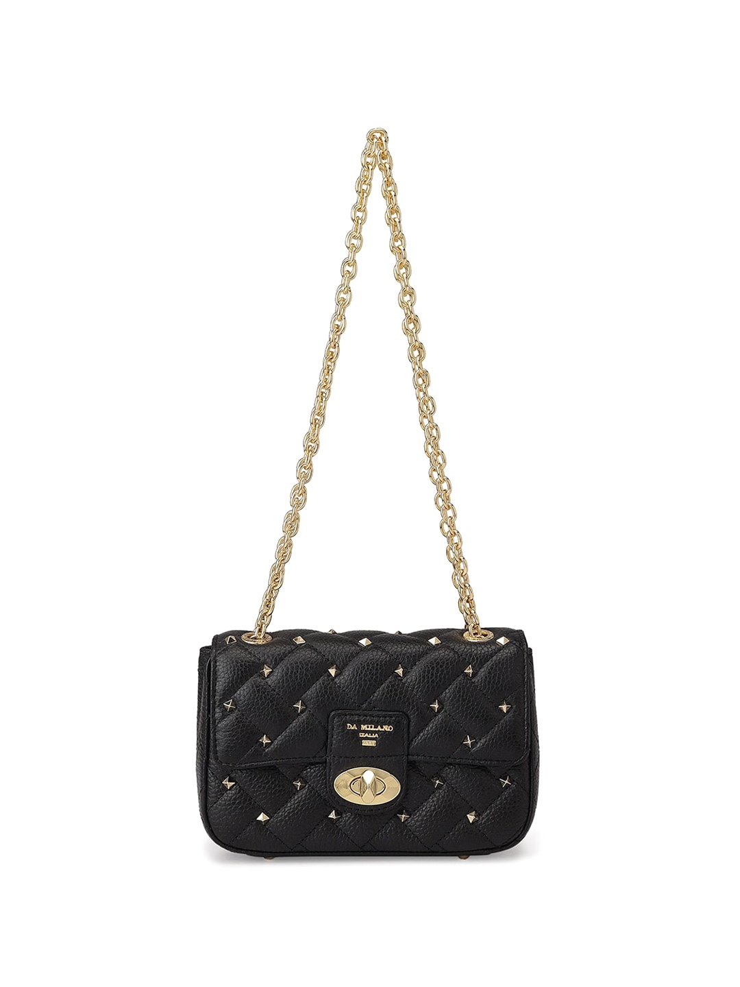 

Da Milano Textured Structured Leather Sling Bag With Embellished, Black