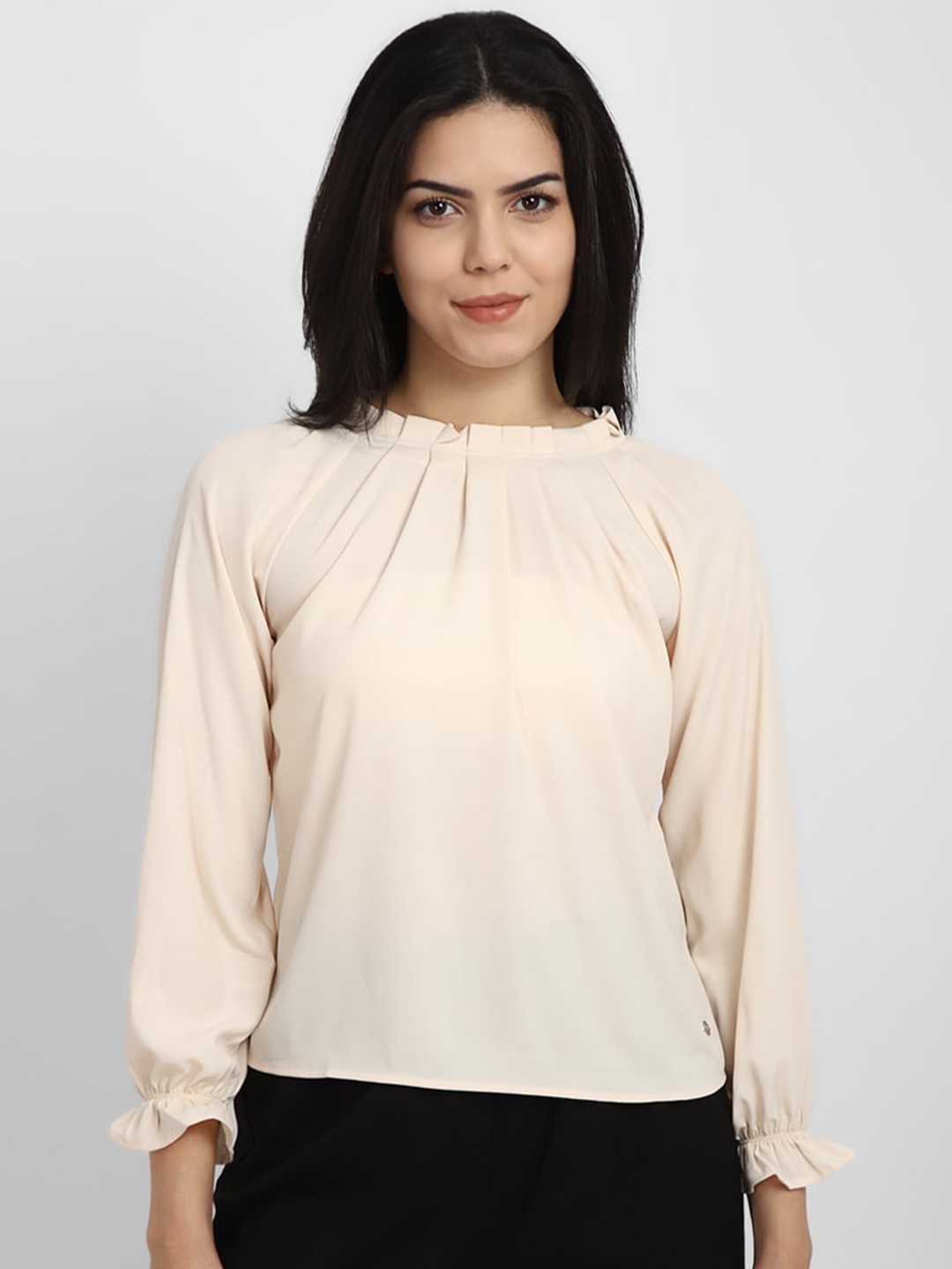 

Allen Solly Woman Bell Sleeves Pleated Regular Top, Cream