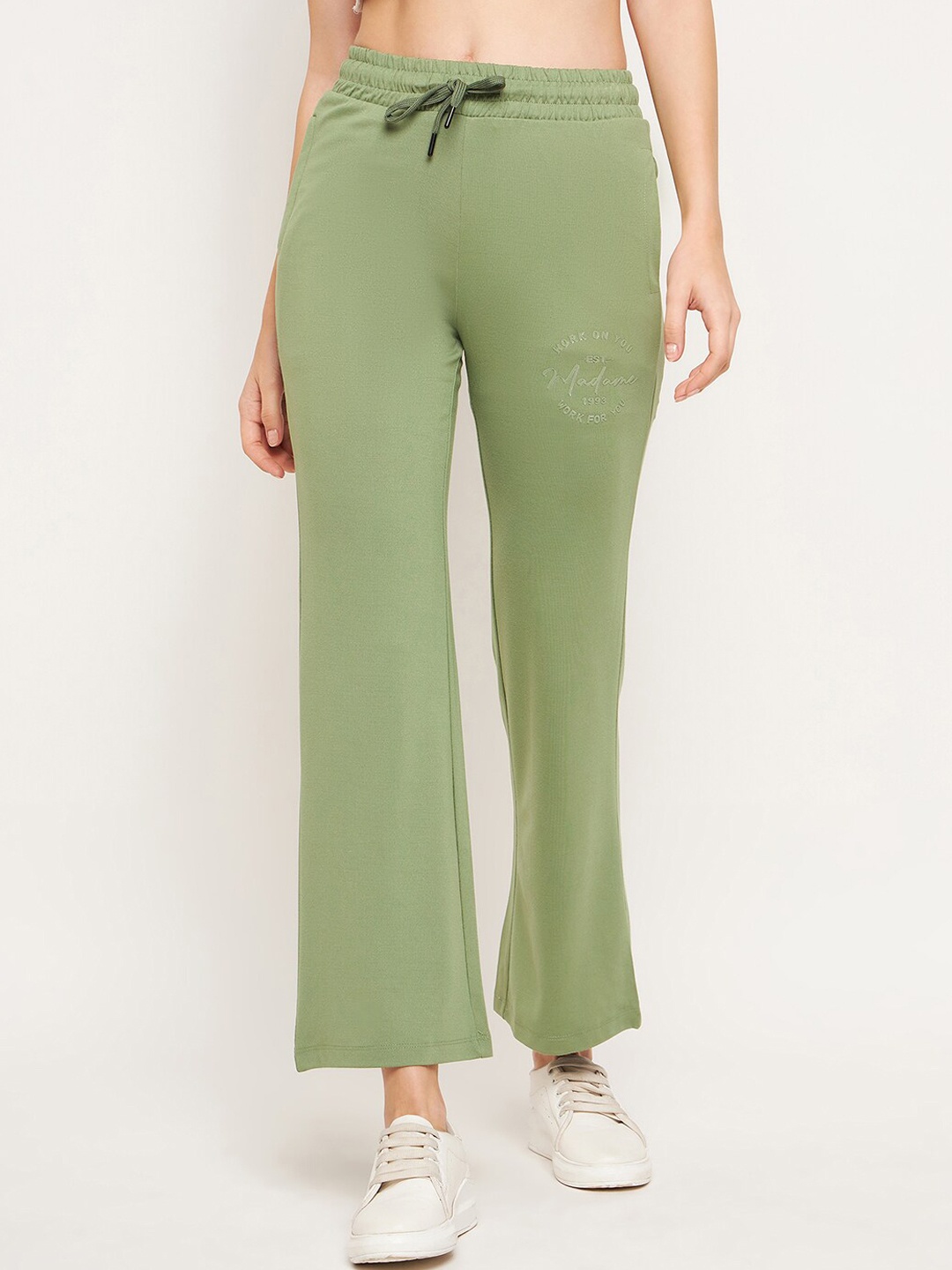 

MADAME M SECRET Women Mid-Rise Bootcut Track Pants, Green