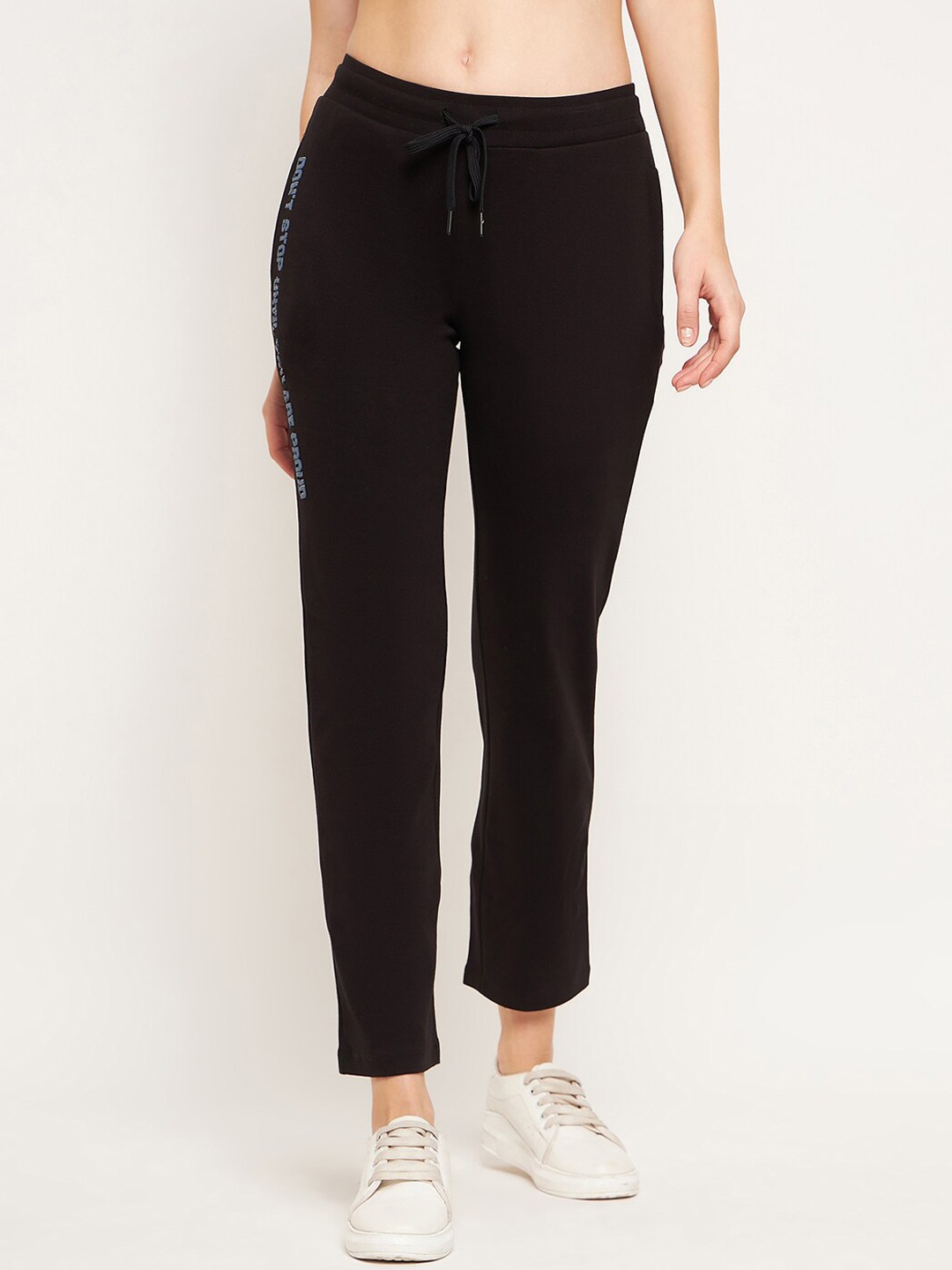

MADAME M SECRET Women Typography Printed Cotton Track Pant, Black