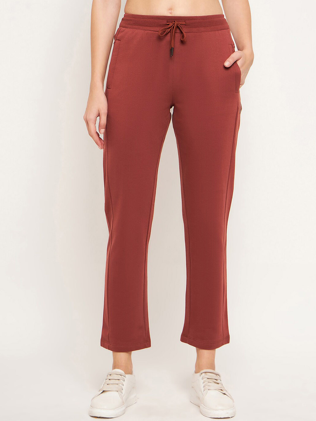 

MADAME M SECRET Women Typography Printed Cotton Track Pant, Rust