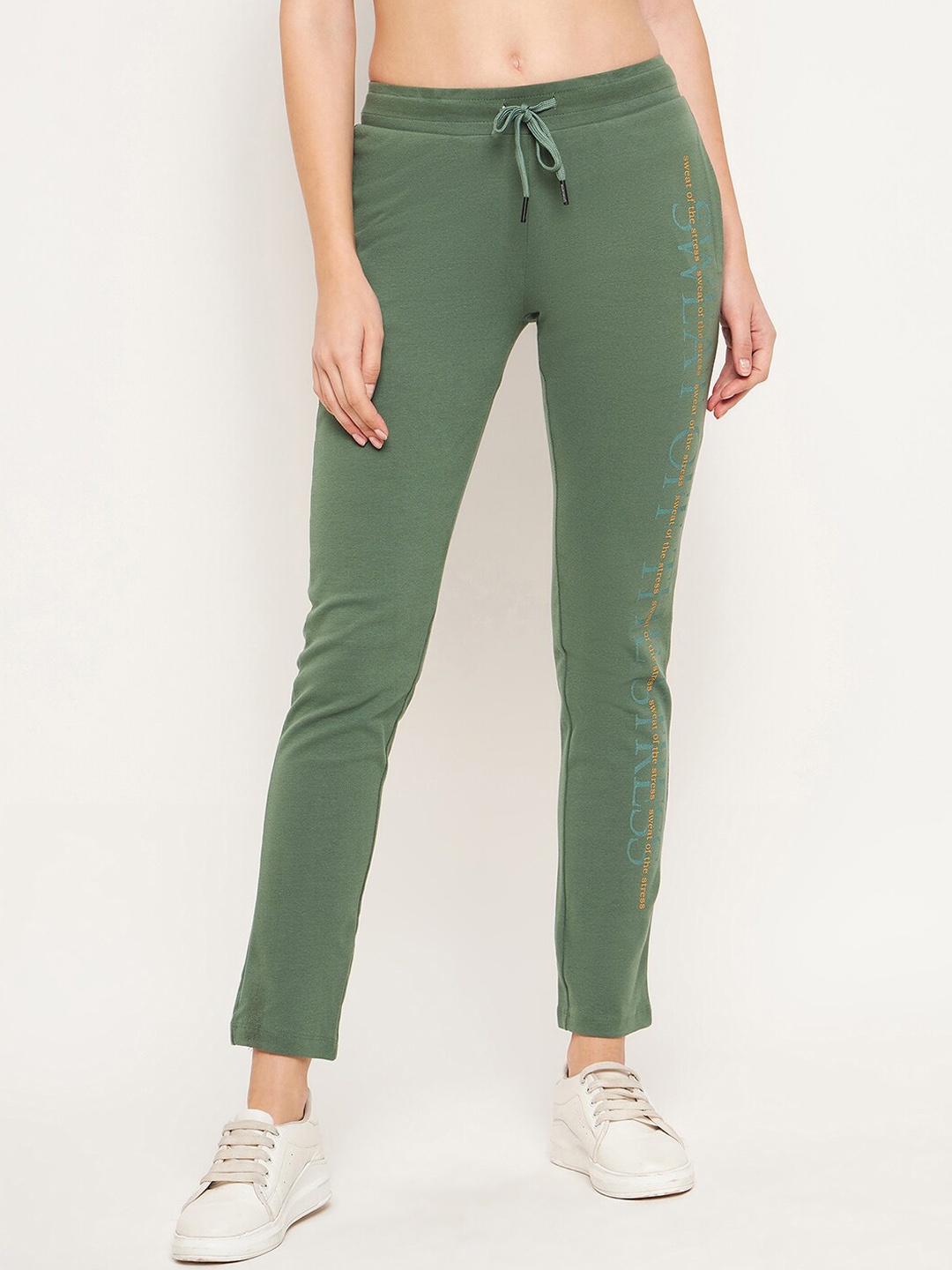 

MADAME M SECRET Women Typography Printed Cotton Track Pant, Olive