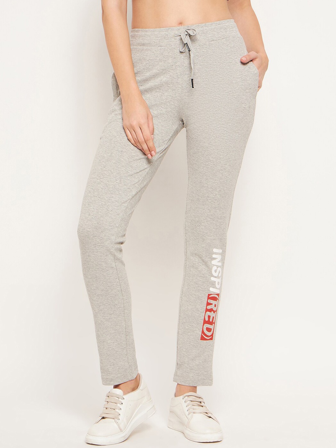 

MADAME M SECRET Women Printed Mid-Rise Cotton Track Pants, Grey