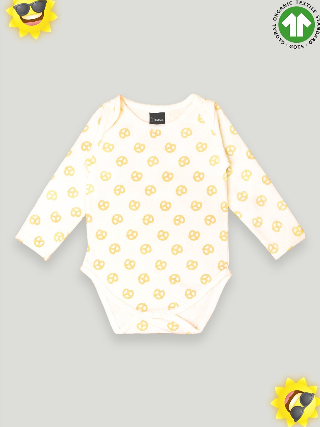 

Kidbea Kids Printed Pure Cotton Bodysuit, Yellow