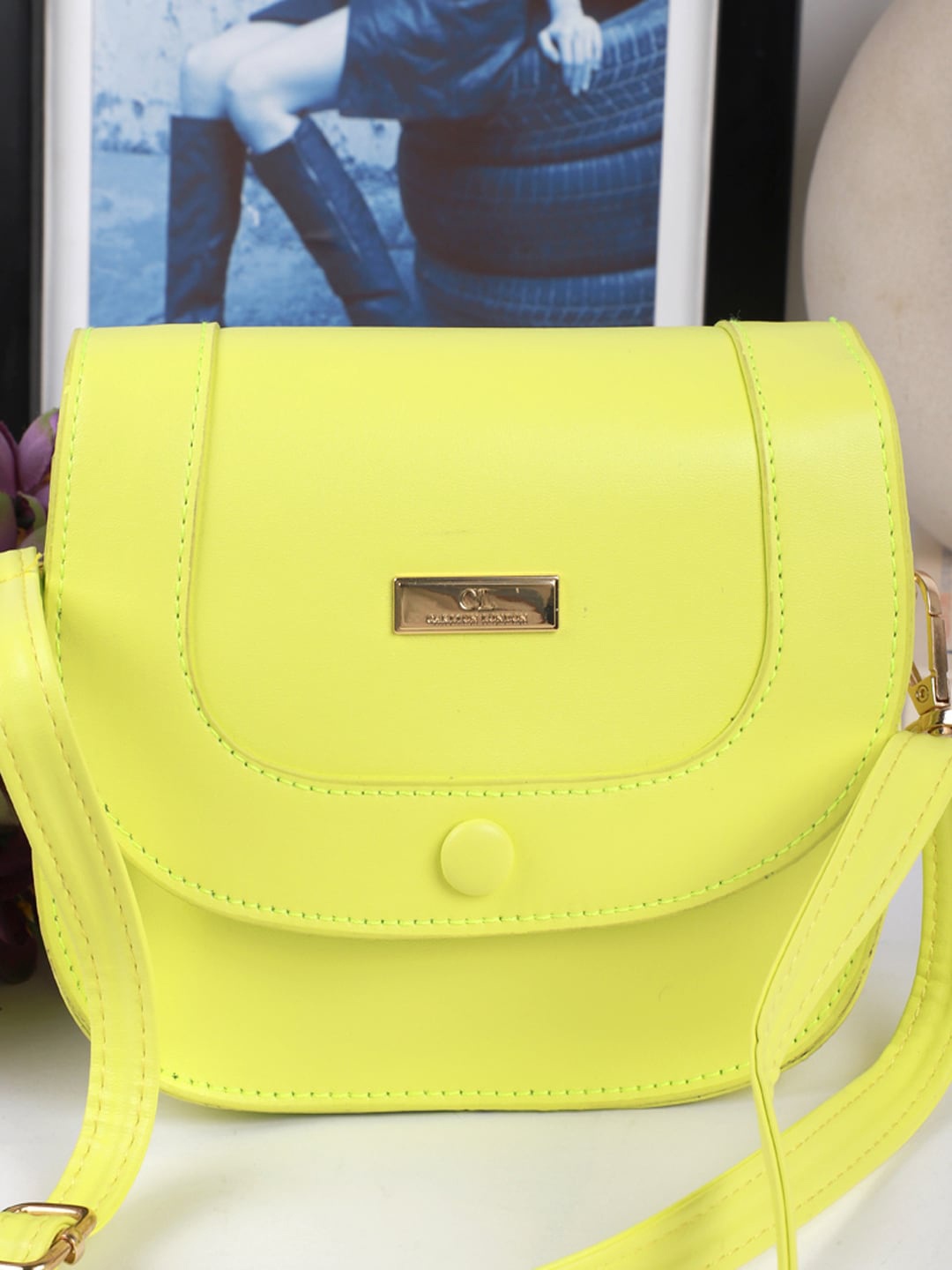 

Carlton London PU Structured Satchel Bag, Yellow