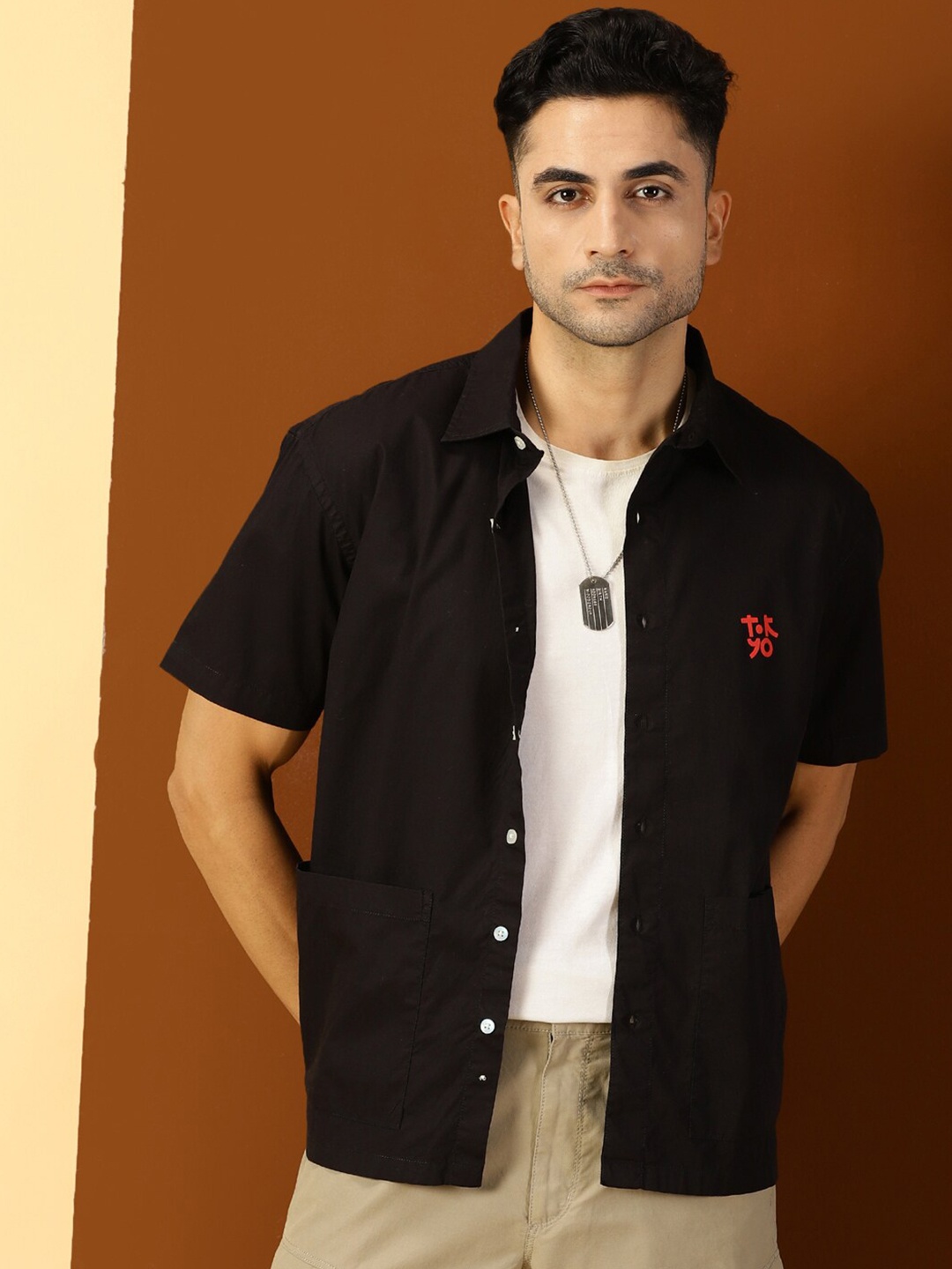 

Thomas Scott Classic Boxy Short Sleeves Pure Cotton Casual Shirt, Black