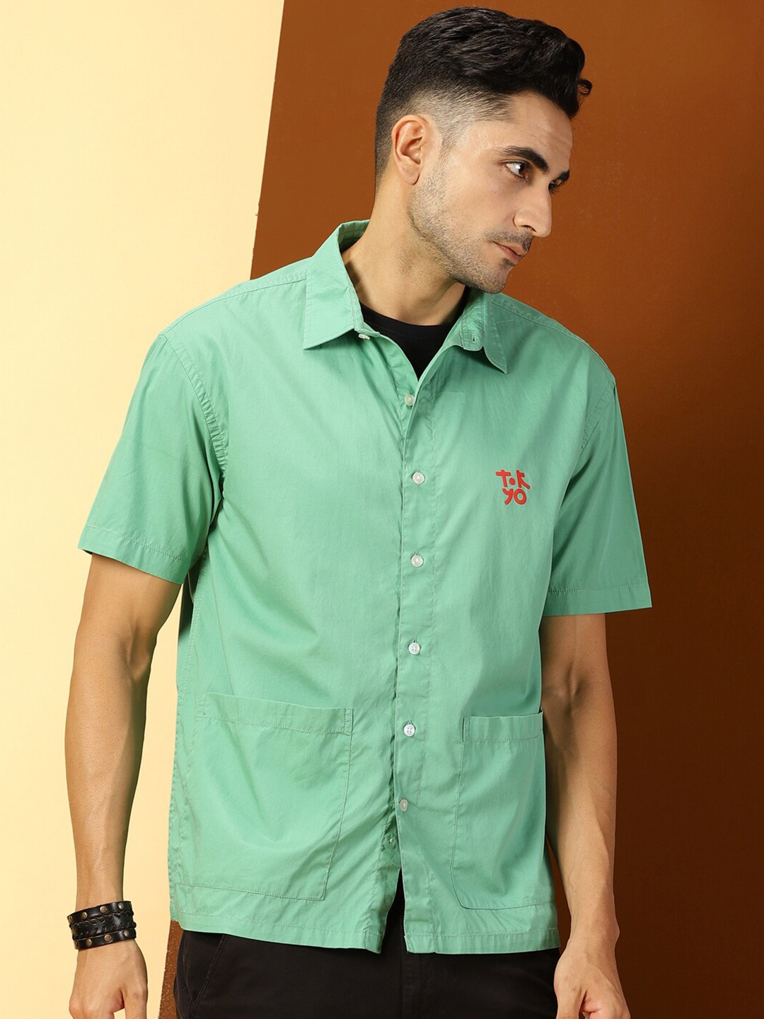 

Thomas Scott Classic Boxy Short Sleeves Pure Cotton Casual Shirt, Green