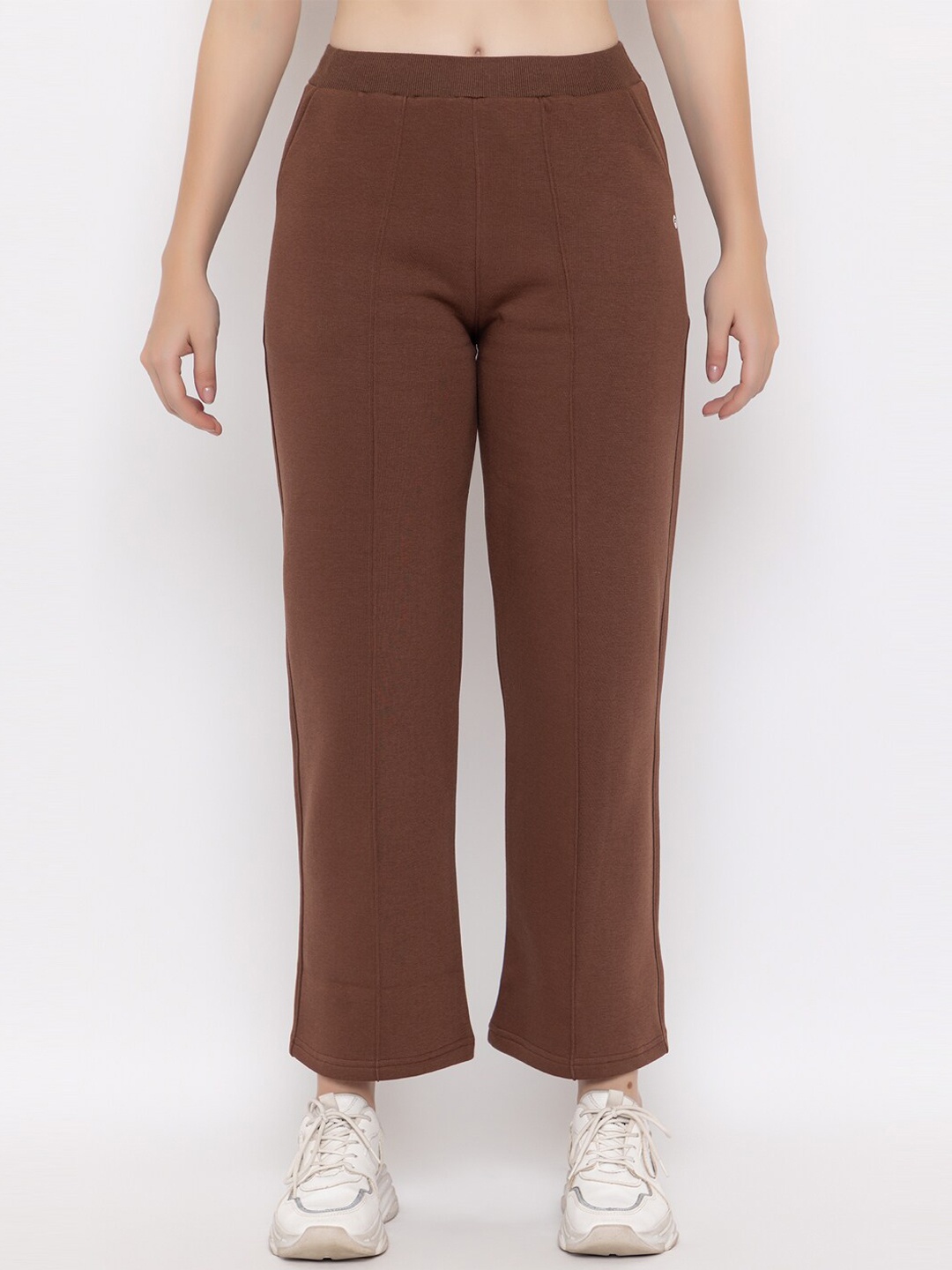 

FEMEA Women Straight Fit Mid-Rise Fleece Cotton Track Pants, Brown