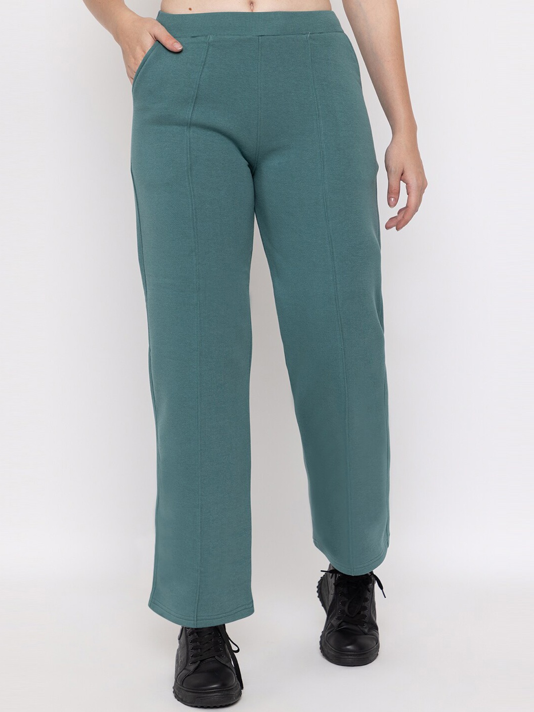 

FEMEA Women Straight Fit Mid-Rise Track Pants, Green