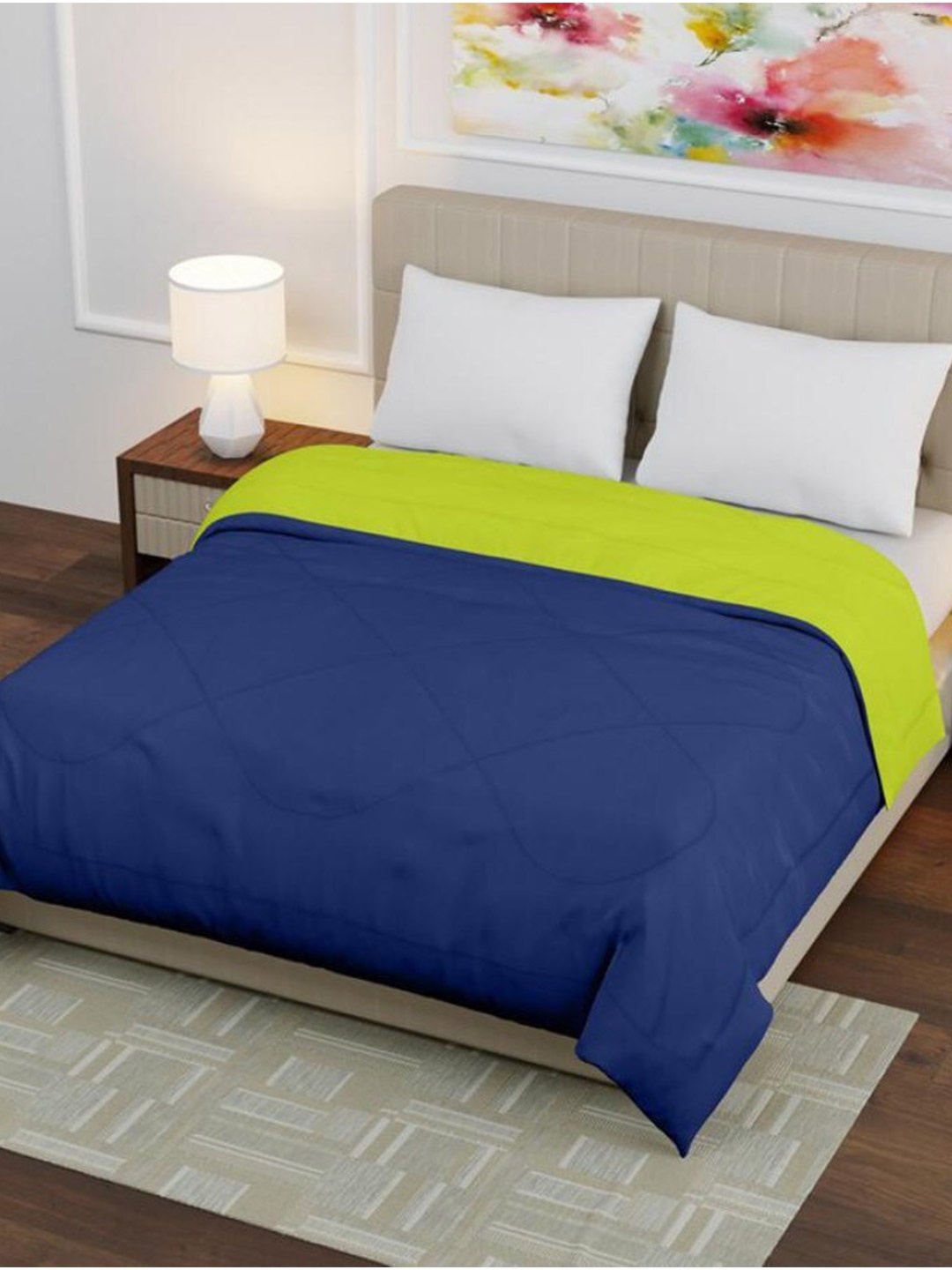 

Jinaya's Green & Blue Microfiber Heavy Winter 210 GSM Reversible Double Bed Comforter