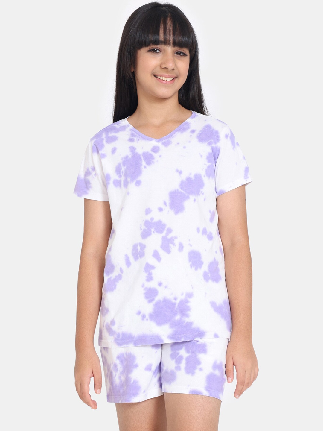 

Zivame Girls Tie & Dye Pure Cotton Night Suit, White