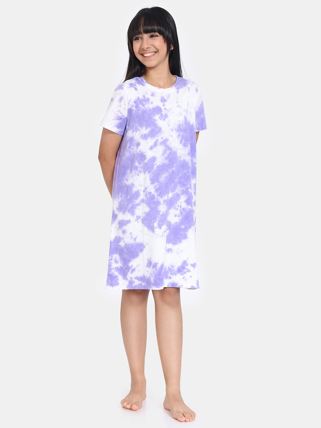 

Zivame Girls Tie & Dye Pure Cotton Nightdress, Purple