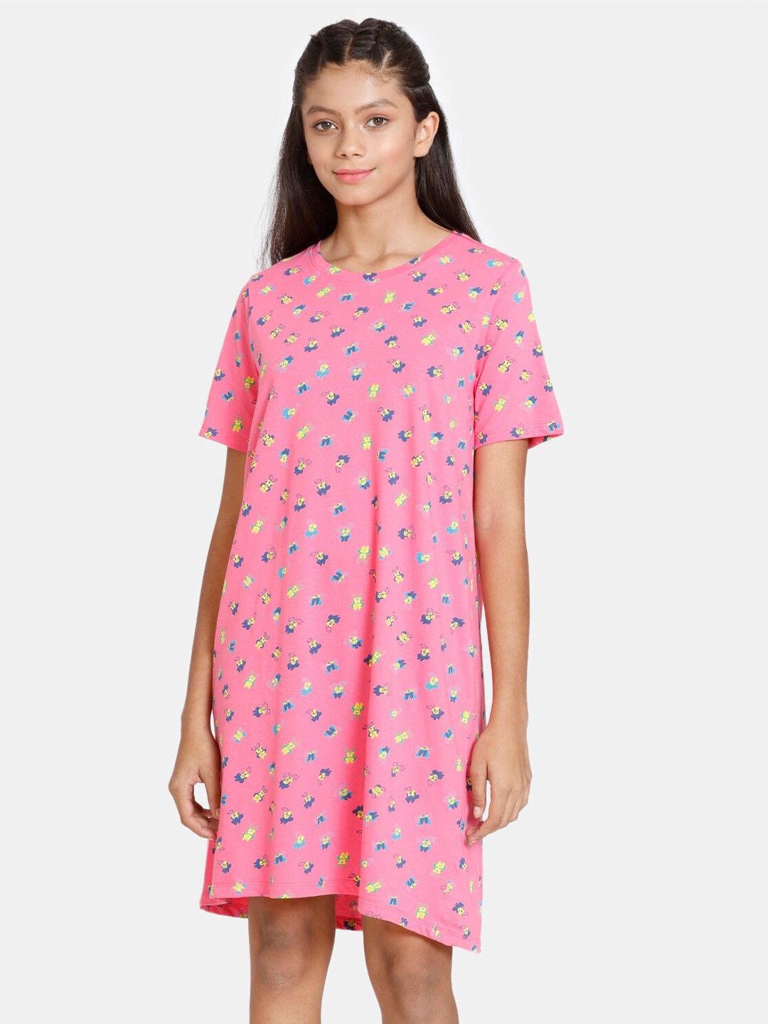 

Zivame Girls Mickey Mouse Printed Pure Cotton Nightdress, Pink