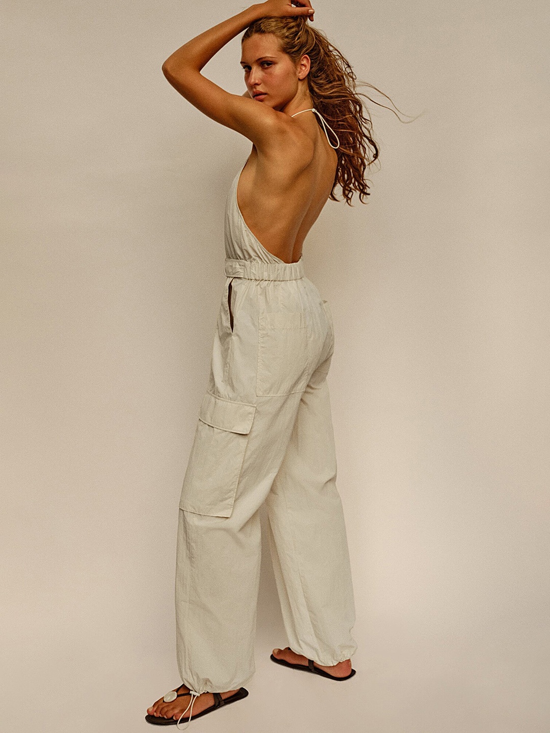 

LULU & SKY Halter Neck Basic Jumpsuit, Off white